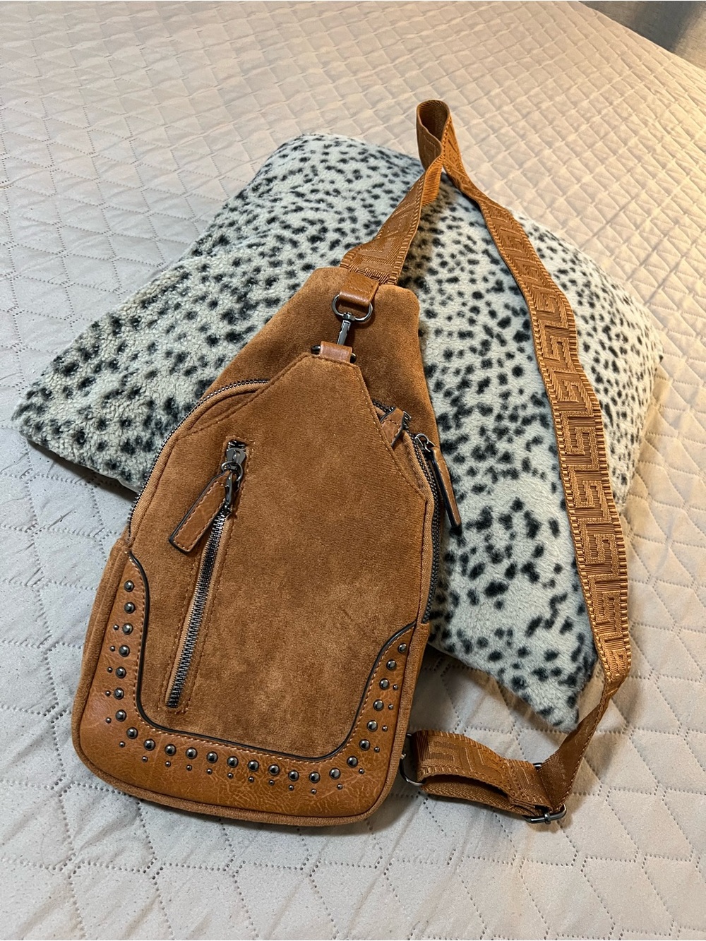 Suede Crossbody Sling Bag in Caramel Brown - Versatile Everyday Style